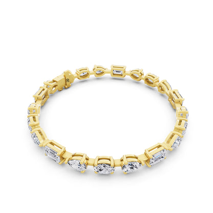 14K Yellow Gold Oval Pear and Emerald Cut Diamond Tennis Bracelet - Left