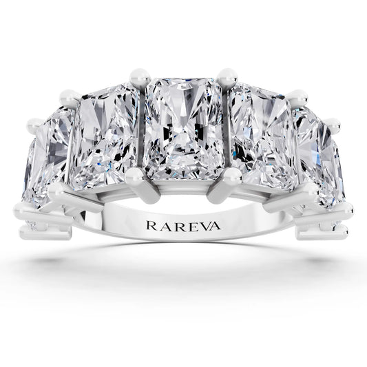 Silver Seven Stone Radiant Cut Diamond Half Eternity Wedding Band - 3mm - Front