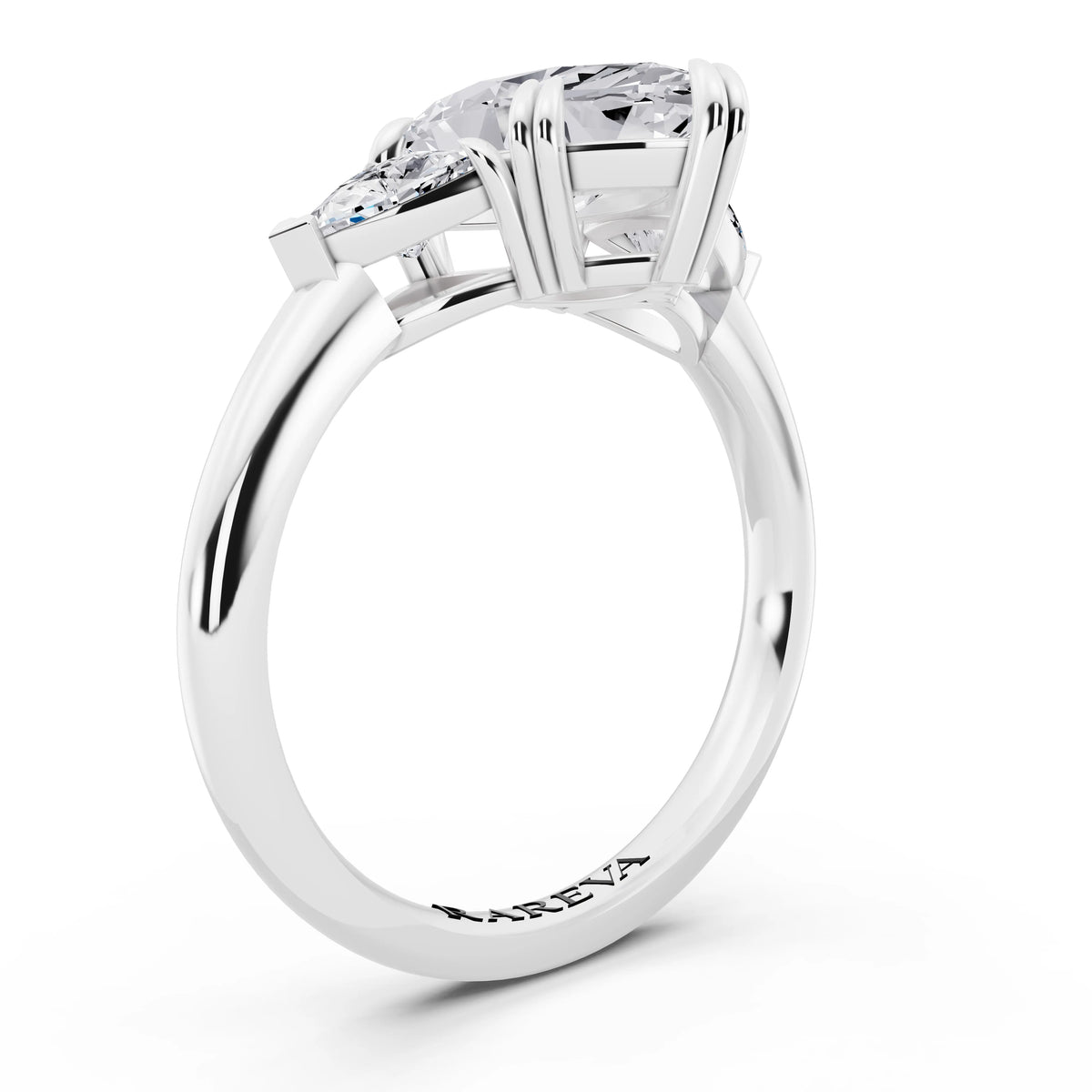 Platinum Marquise Cut Diamond Three Stone Ring with Trillion Accents - top view