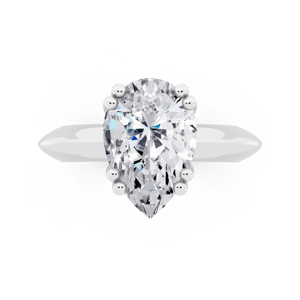 Platinum Pear Cut Diamond Solitaire Ring with Knife Edge Band - top angle