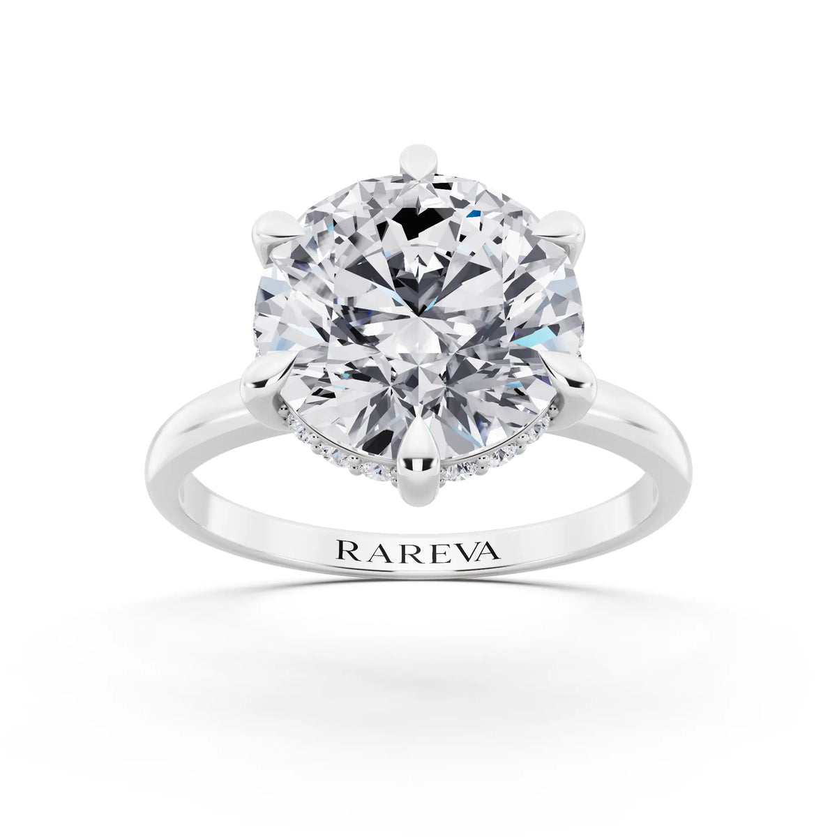 18 KT White Gold Round Cut Diamond Hidden Halo Solitaire Ring - front view