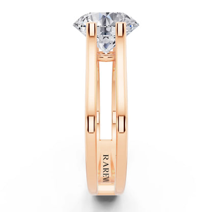 18 KT Rose Gold Round Cut Diamond Solitaire Ring with Open Split Band - Side view