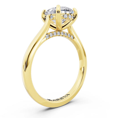 18 KT Yellow Gold Oval Cut Diamond Solitaire Ring with Cathedral Band - top view