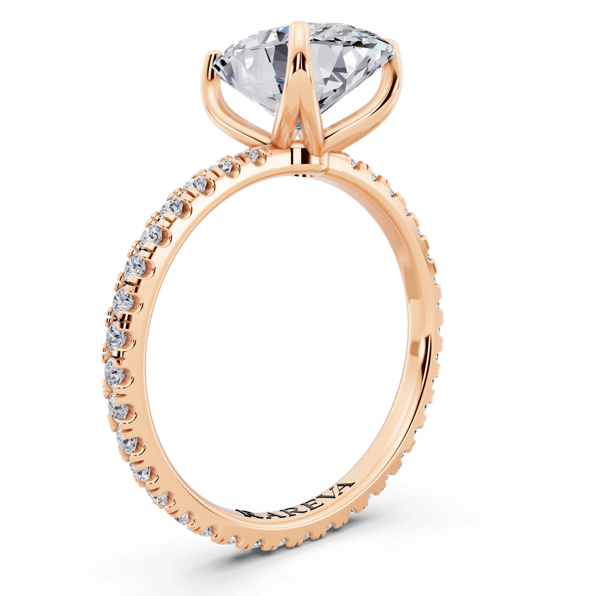 14 KT Rose Gold Oval Cut Diamond Solitaire Ring with Pave Eternity Band - top view