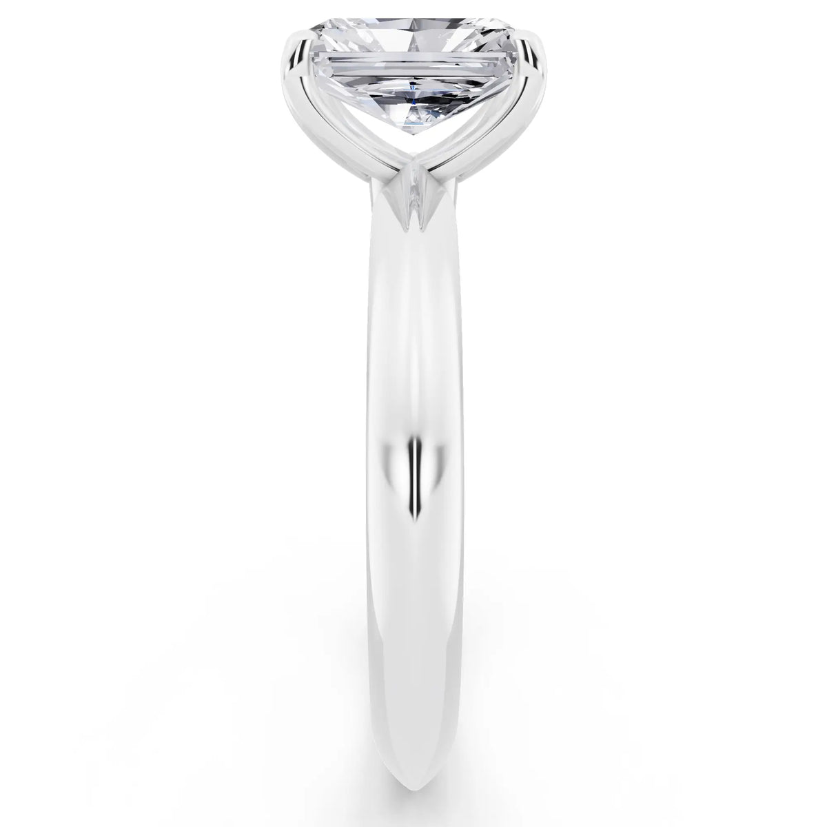 18 KT White Gold Radiant Cut Diamond Classic Solitaire Ring - side view
