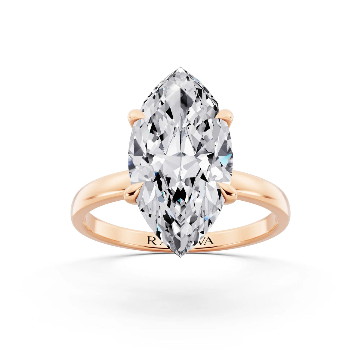 18 KT Rose Gold Marquise Cut Diamond Solitaire Ring with Pave Collar - front view