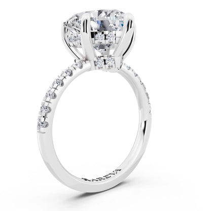 14 KT White Gold Heart Cut Diamond Hidden Halo Tiger Prong Pave Band Ring - top view