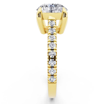 14 KT Yellow Gold Round Cut Diamond Claw Prong Solitaire Ring with French Pave Band - side view
