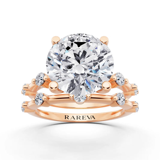 14 KT Rose Gold Round Cut Diamond Ring with Floating Accent Band - front view