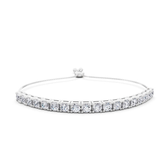 10K White Gold Round Cut Diamond Bolo Bracelet - Main