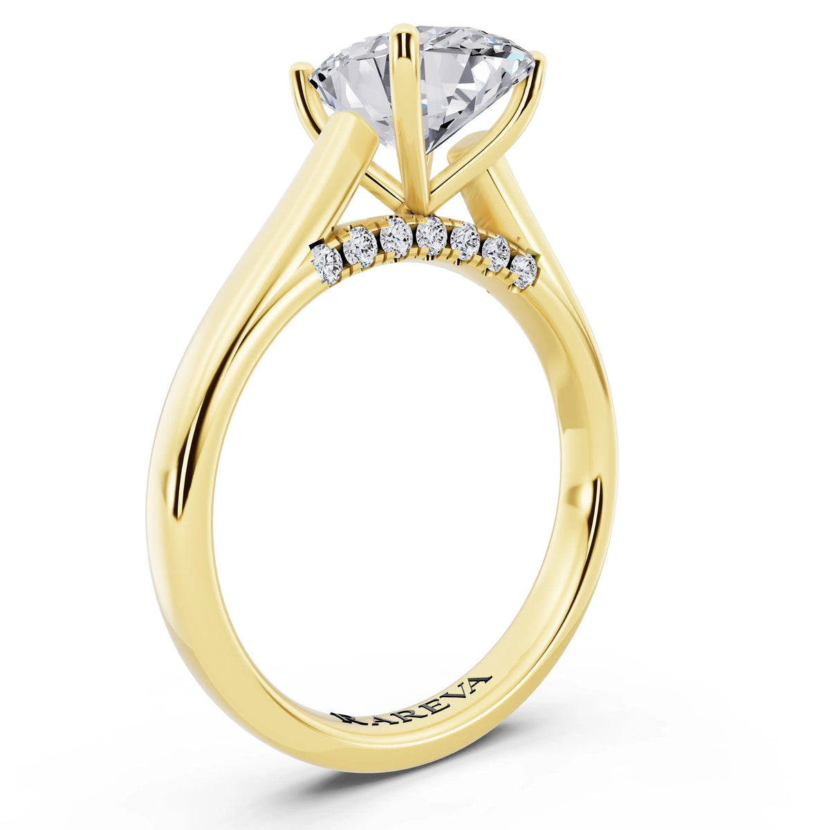 18 KT Yellow Gold Oval Cut Diamond Solitaire Ring with Hidden Accent - top view