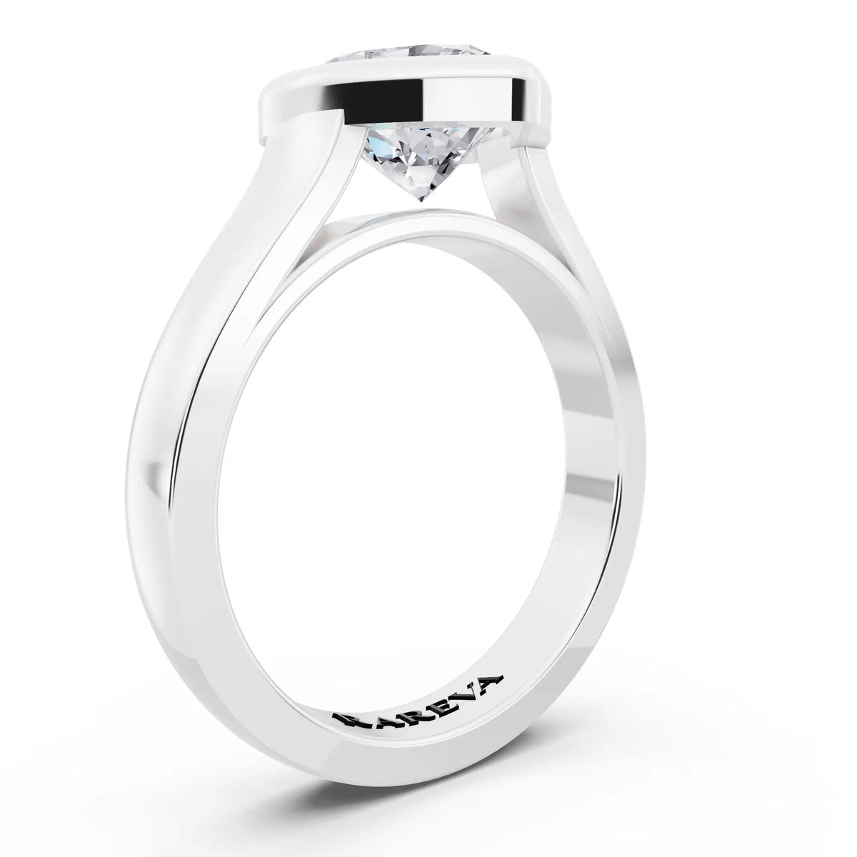 14 KT White Gold Heart Cut Diamond Bezel Set Solitaire Ring - top view