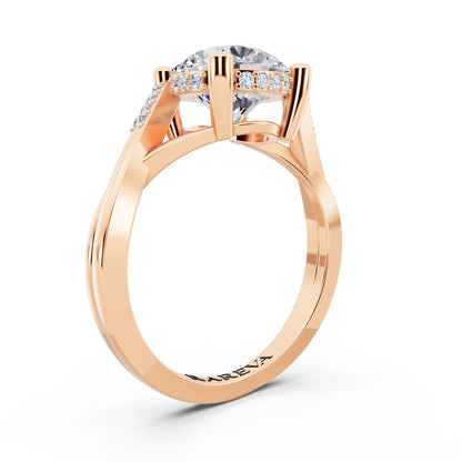 14 KT Rose Gold Round Cut Diamond Split Shank Engagement Ring with Hidden Halo - top view
