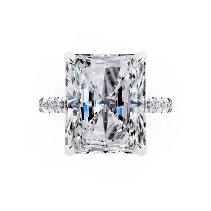 Platinum Radiant Cut Diamond Hidden Halo Tiger Prong Pave Band Ring - top angle