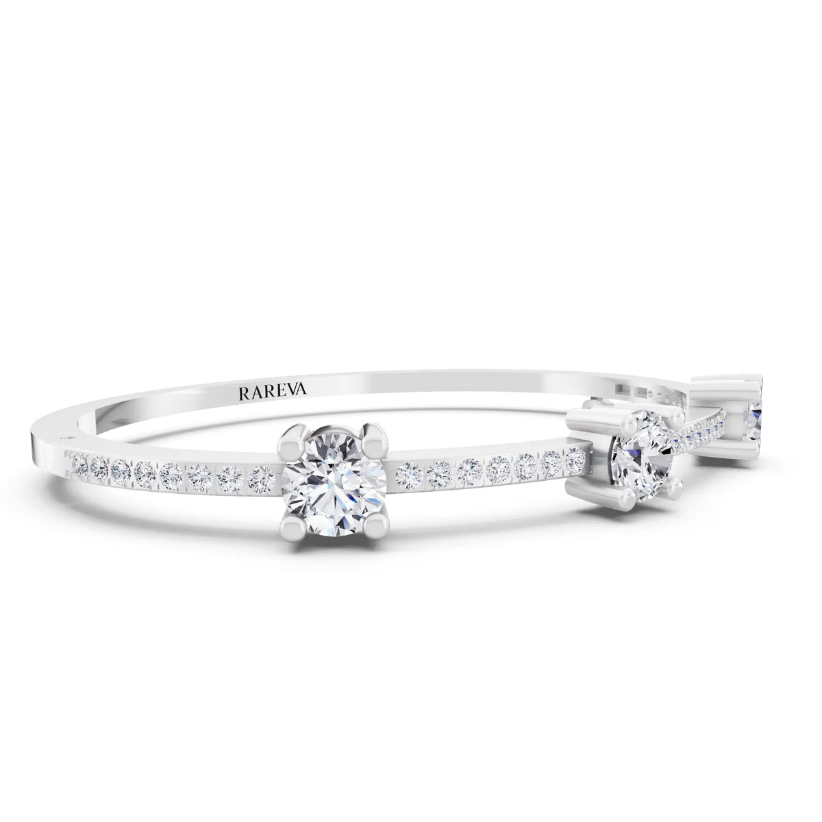 10K White Gold Three Stone Round Cut Diamond Bangle Bracelet - Top1