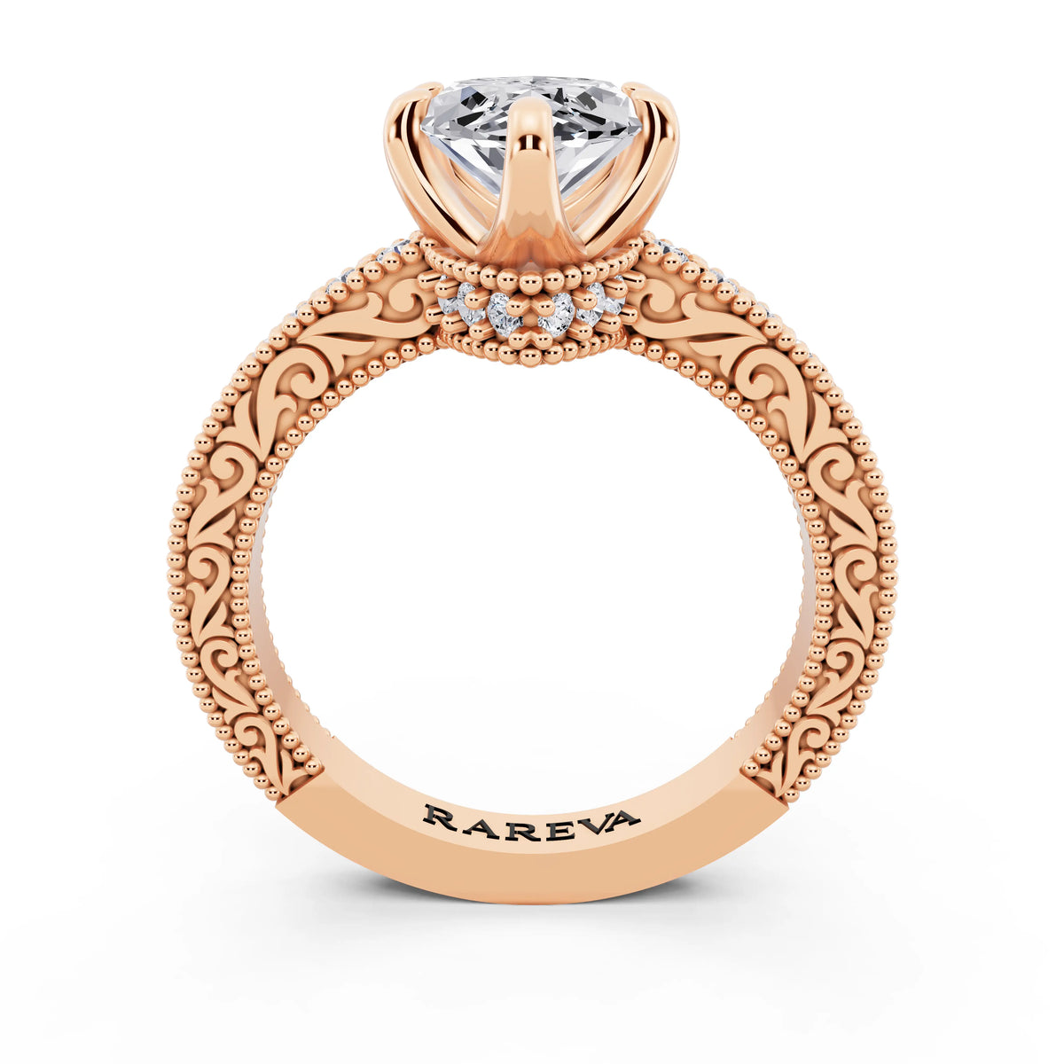 14 KT Rose Gold Marquise Cut Diamond Vintage - through finger
