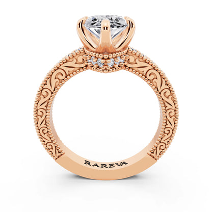 14 KT Rose Gold Marquise Cut Diamond Vintage - through finger
