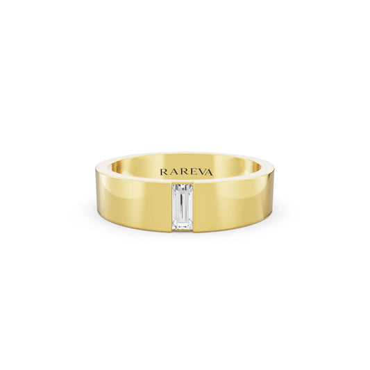14K Yellow Gold Men's Baguette Cut Diamond Solitaire Band - 5mm - Front