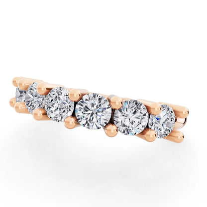 14K Rose Gold Seven Stone Round Cut Diamond Half Eternity Wedding Band - 1.8mm - Close up