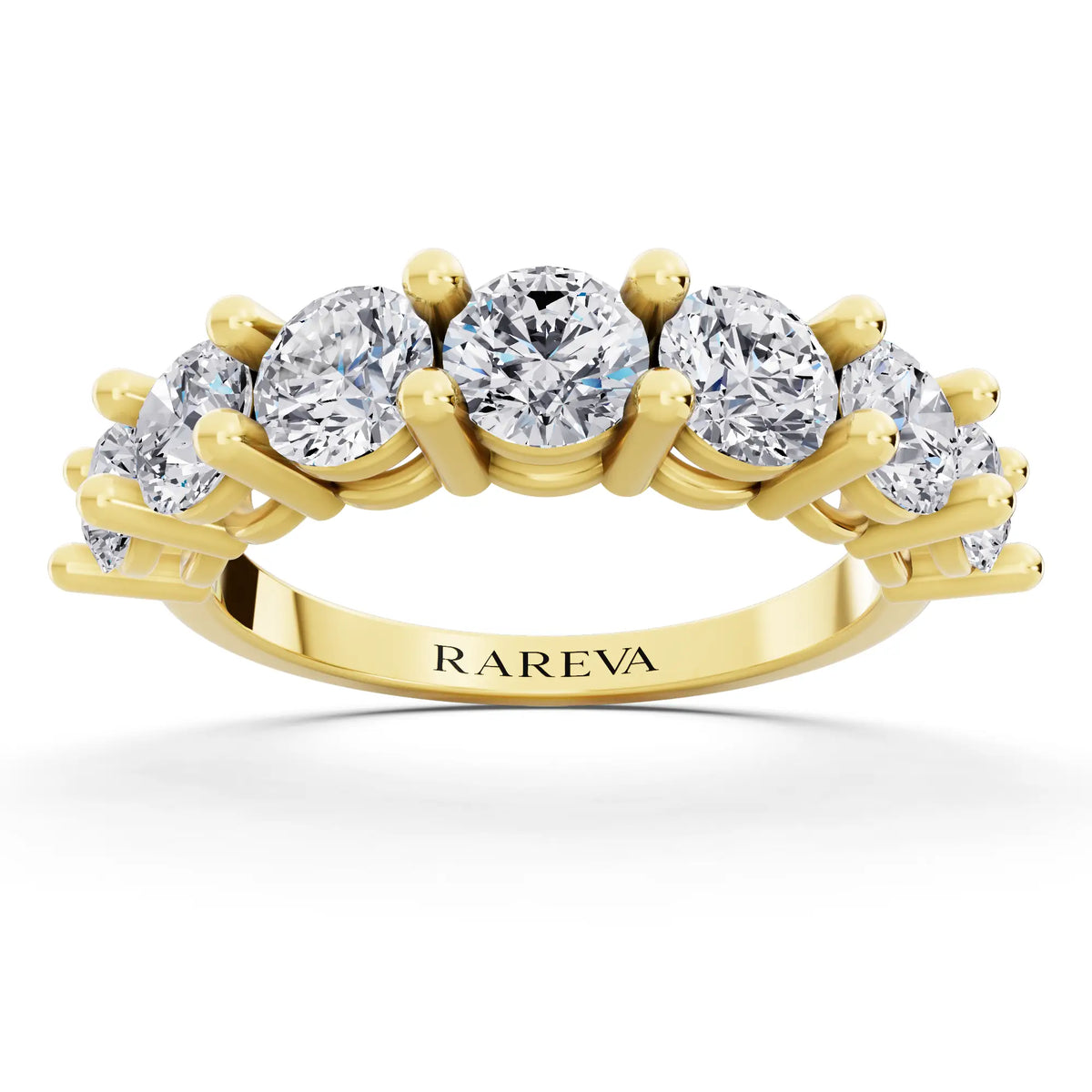 14K Yellow Gold Seven Stone Round Cut Diamond Half Eternity Wedding Band - 2mm - Front