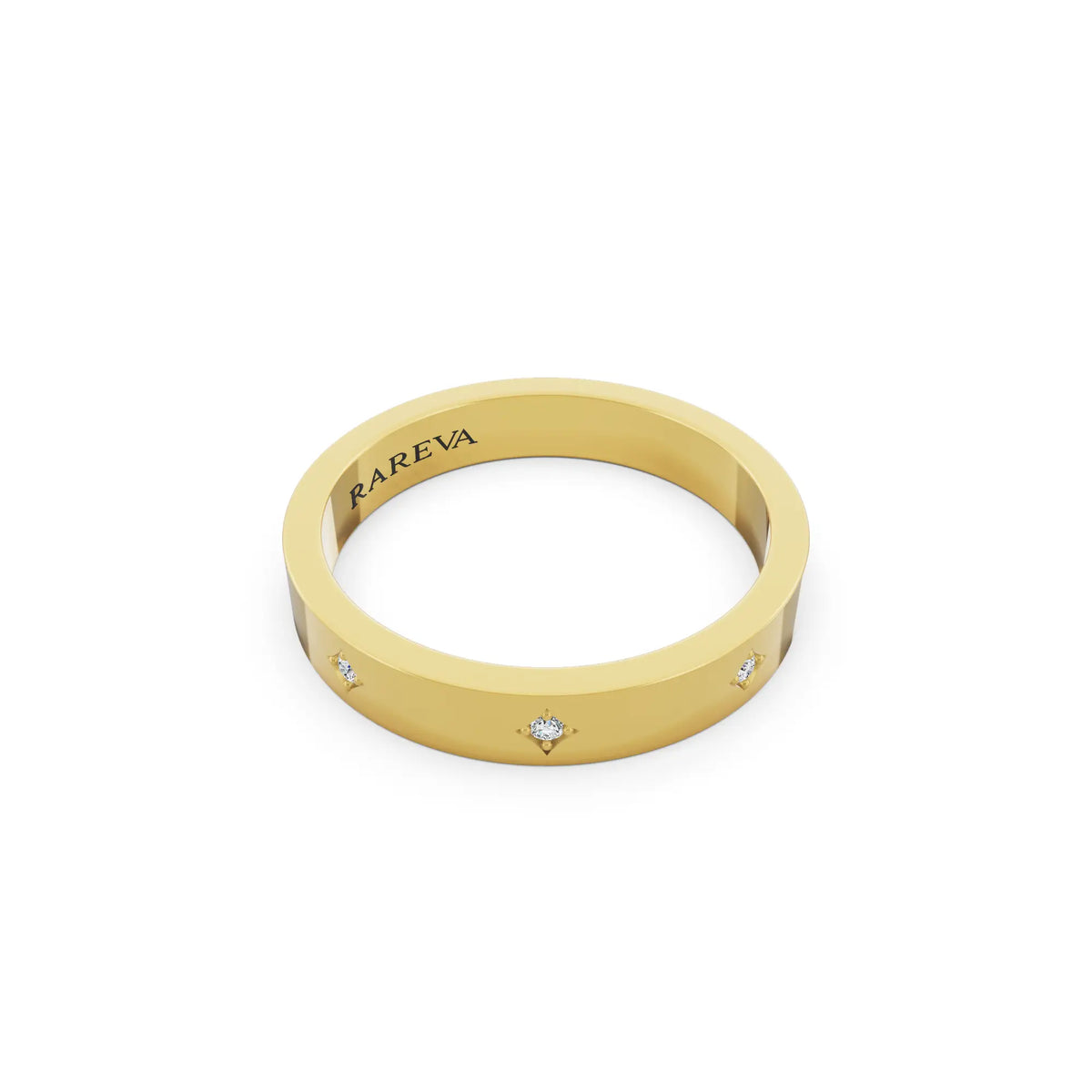 14K Yellow Gold Men's Round Cut Diamond Star Set Station Band - 3.5mm - Left