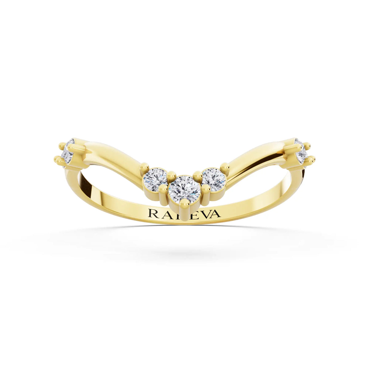 10K Yellow Gold Round Cut Diamond Graduated V Curved Band - 1.7mm - Front