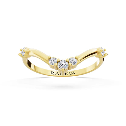 10K Yellow Gold Round Cut Diamond Graduated V Curved Band - 1.7mm - Front