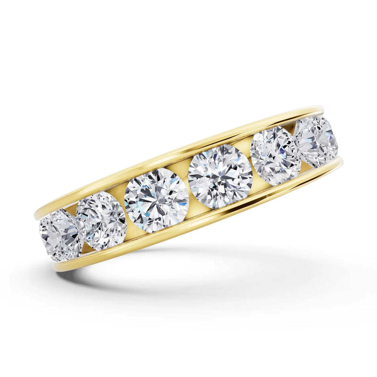 10K Yellow Gold Round Cut Diamond Channel Set Eternity Band - 4.2mm - Side
