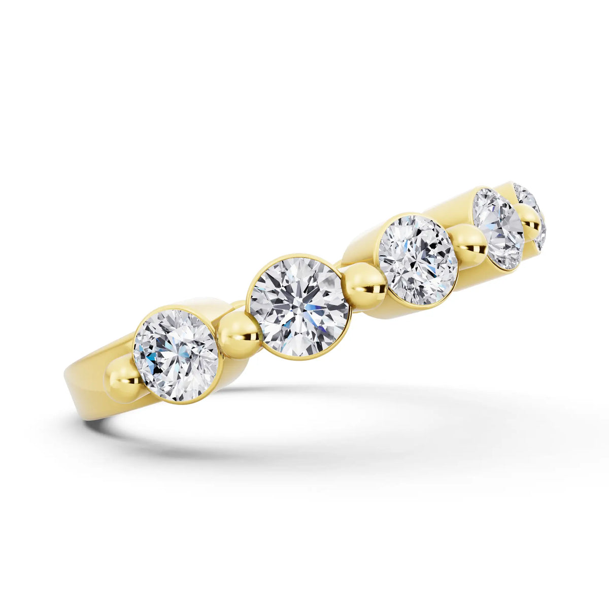 10K Yellow Gold Round Cut Diamond Half Sculpted Prong Eternity Band - 2.3mm - Side