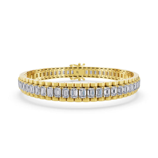 10K Yellow Gold Emerald Cut Diamond Tennis Bracelet - Main