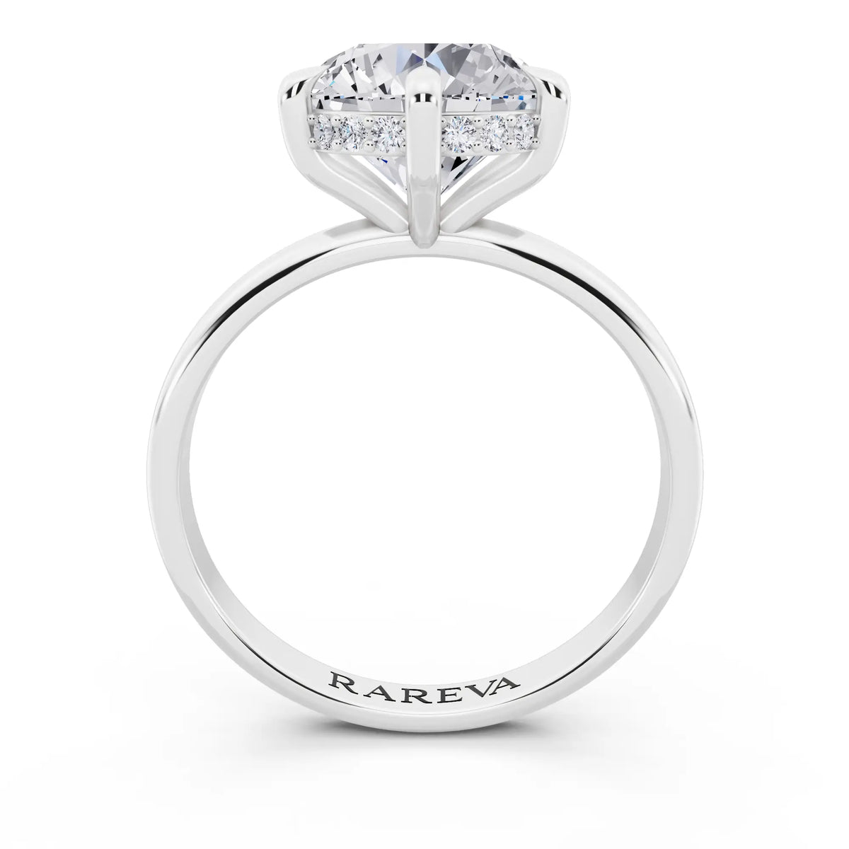 18 KT White Gold Round Cut Diamond Hidden Halo Solitaire Ring - through finger