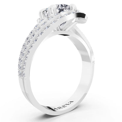 14 KT White Gold Round Cut Diamond Solitaire Ring with Swirl Pave Bands - Top view