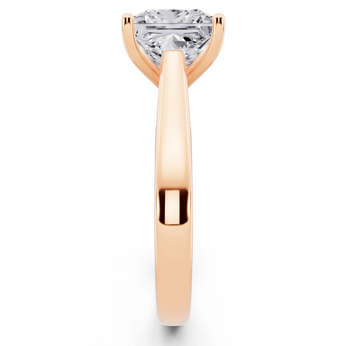 14 KT Rose Gold Princess Cut Diamond Solitaire Ring with Hidden Accent - side view
