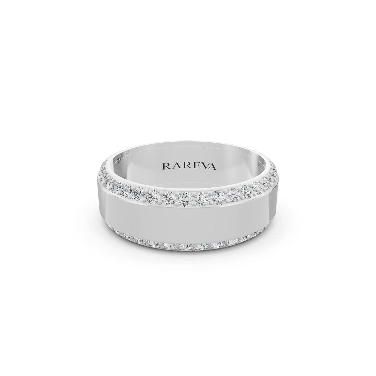10K White Gold Men's Round Cut Diamond Pave Bevel Edge Band - 6.5mm - Front