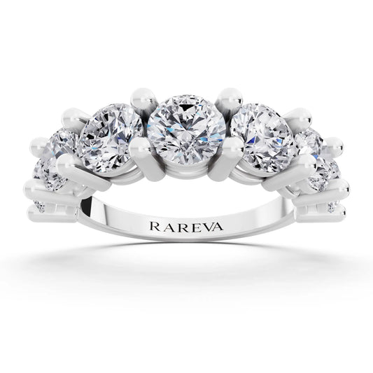 14K White Gold Seven Stone Round Cut Diamond Half Eternity Wedding Band - 2.4mm - Front