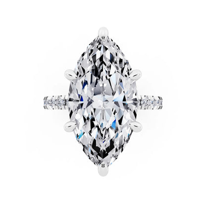 Platinum Marquise Cut Diamond Hidden Halo Tiger Prong Pave Band Ring - top angle