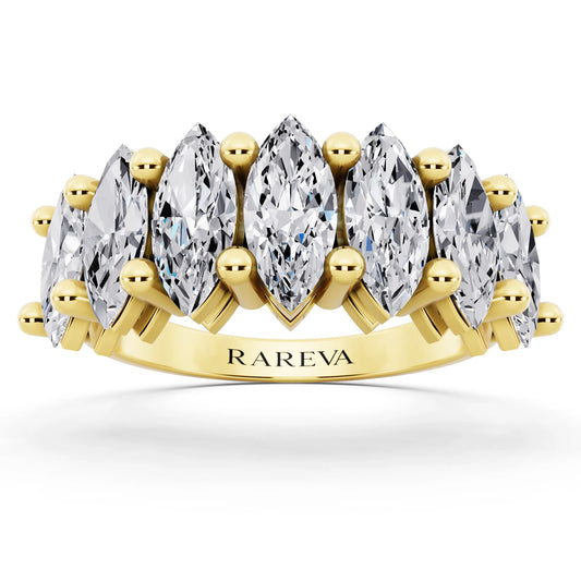 14K Yellow Gold Seven Stone Marquise Cut Diamond Half Eternity Wedding Band - 2.2mm - Front