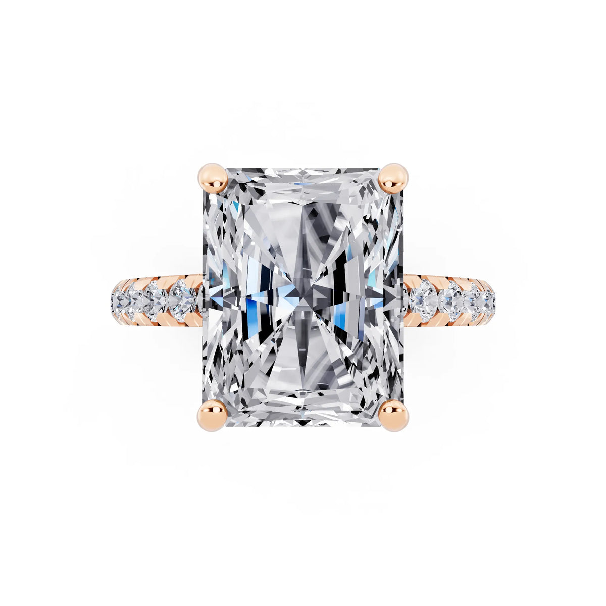 18 KT Rose Gold Radiant Cut Diamond Ring with Hidden Halo - top angle