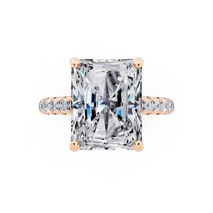 18 KT Rose Gold Radiant Cut Diamond Ring with Hidden Halo - top angle