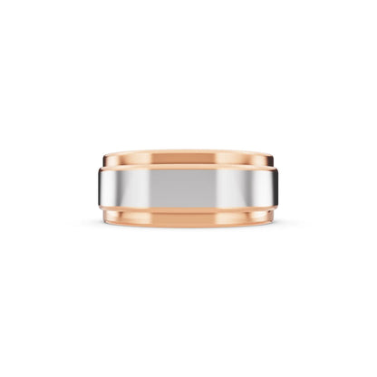 14K Rose Gold Men's Step Edge Wedding Band - 7.5mm - Side