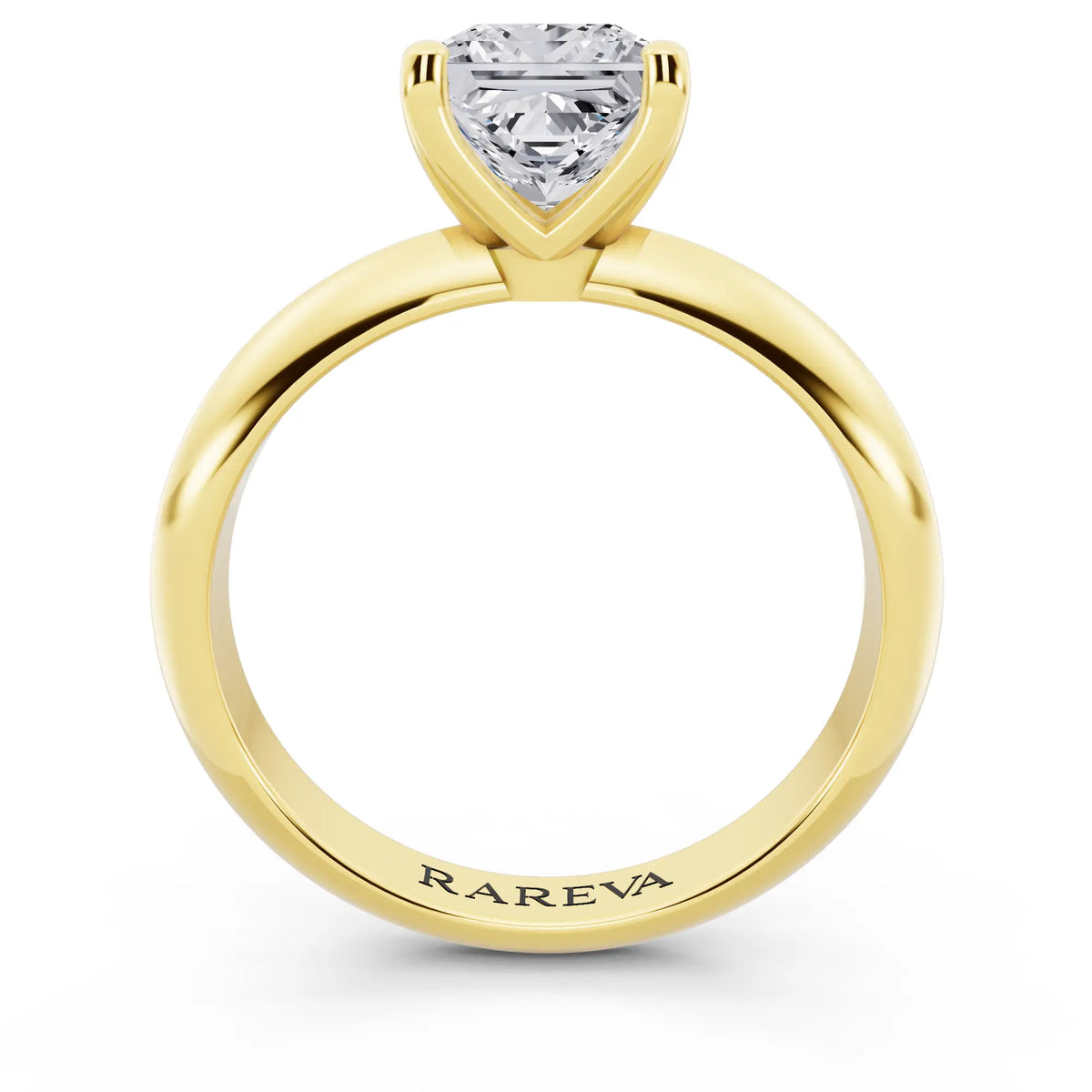 14 KT Yellow Gold Princess Cut Diamond Classic Solitaire Ring - through finger