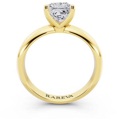14 KT Yellow Gold Princess Cut Diamond Classic Solitaire Ring - through finger