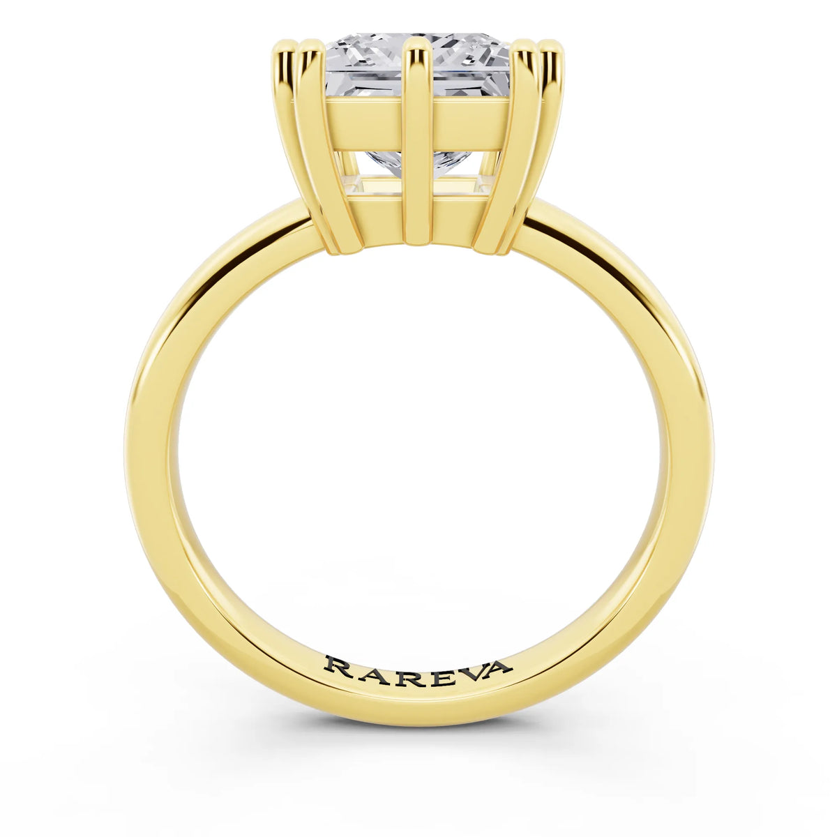 18 KT Yellow Gold Princess Cut Diamond Solitaire Ring with Hidden Accent Basket - through finger