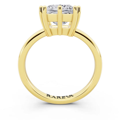 18 KT Yellow Gold Princess Cut Diamond Solitaire Ring with Hidden Accent Basket - through finger