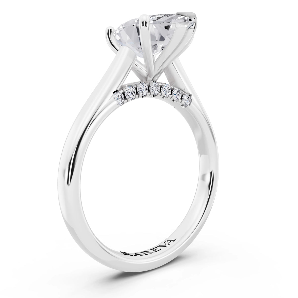 18 KT White Gold Marquise Cut Diamond Solitaire Ring with Hidden Accent - top view