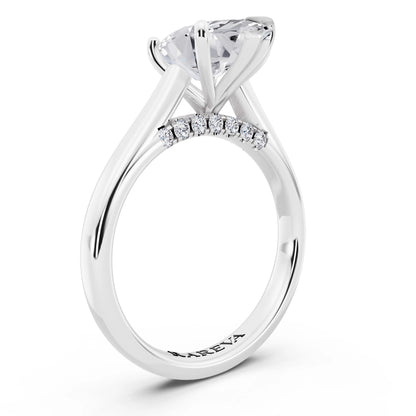 18 KT White Gold Marquise Cut Diamond Solitaire Ring with Hidden Accent - top view