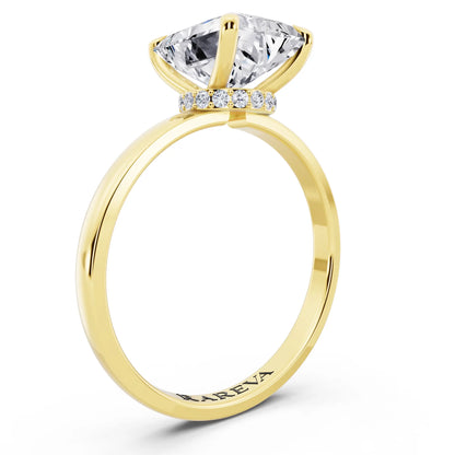 14 KT Yellow Gold Radiant Cut Diamond Solitaire Ring with Pave Collar - top view