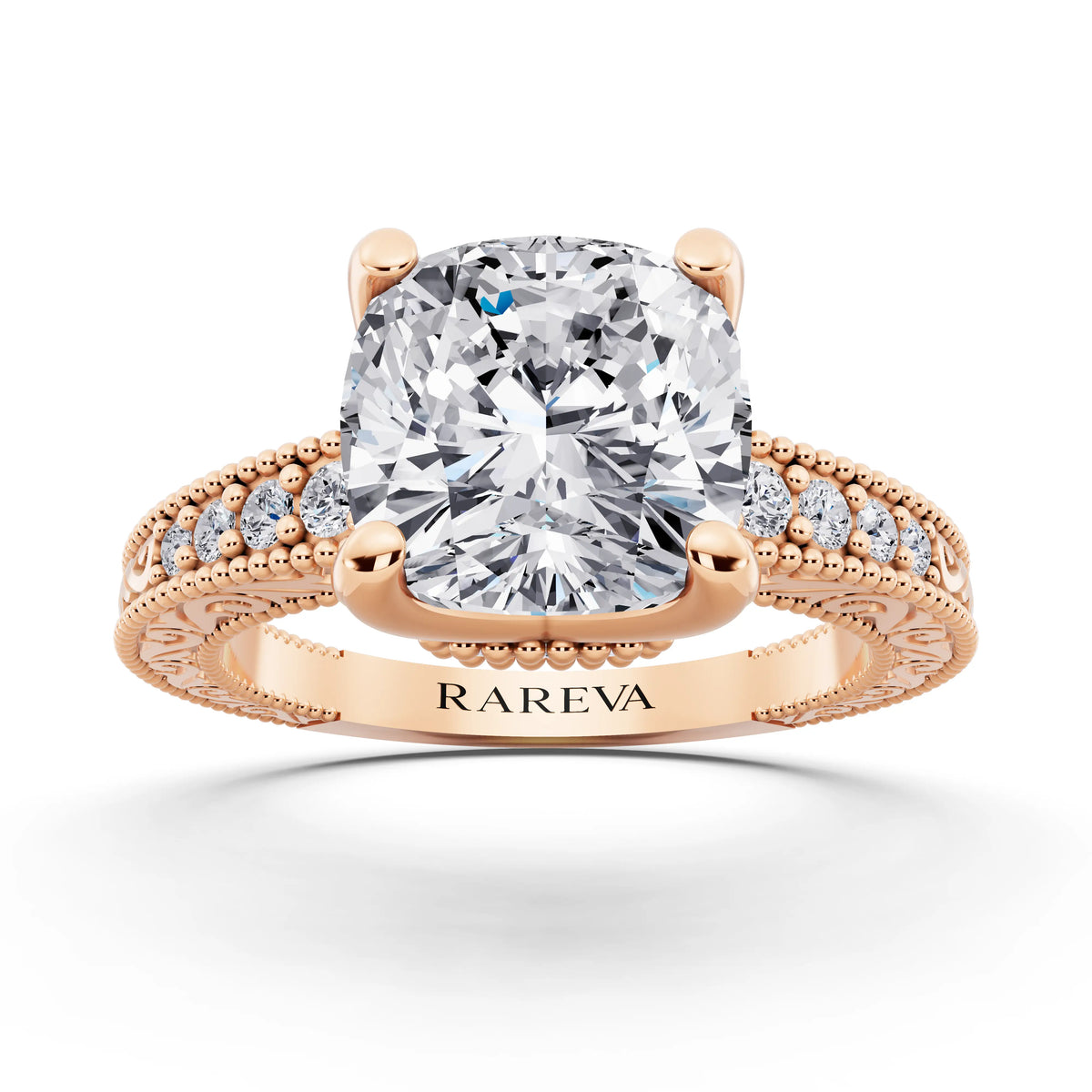 14 KT Rose Gold Cushion Cut Diamond Vintage - front view