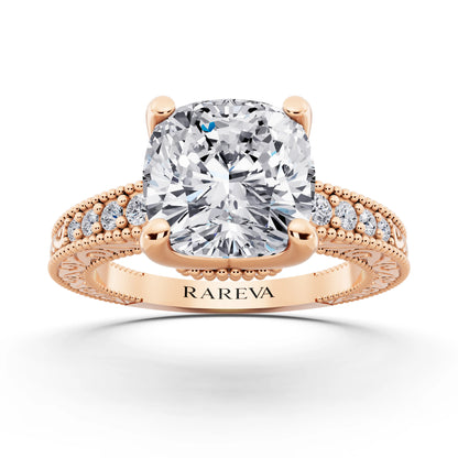 14 KT Rose Gold Cushion Cut Diamond Vintage - front view