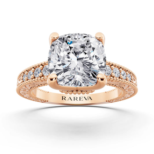 14 KT Rose Gold Cushion Cut Diamond Vintage - front view